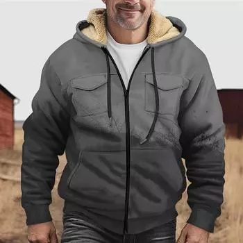 Мужская зимняя флисовая толстовка с капюшоном на молнии с накладным карманом, повседневная куртка S зелёный