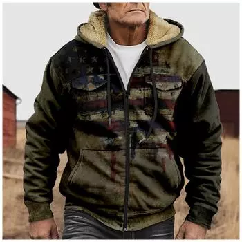 Мужская зимняя флисовая толстовка с капюшоном на молнии с накладным карманом, повседневная куртка S