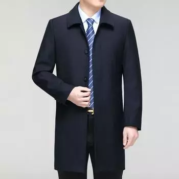 Men s Wool Windbreaker Spring and Autumn Mid-length High-end Wool Coat Middle-aged and Elderly Lapel Casual Leader Coat 170
