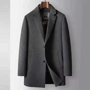 Мужское шерстяное пальто осень и зима средняя и длинная куртка с воротником для делового костюма молодежная теплая куртка с пуховой подкладкой 170 серый
