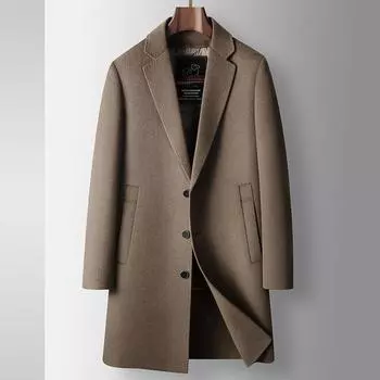 Мужское шерстяное пальто осень-зима средней и длинной длины с воротником-стойкой и подкладкой из белого гусиного пуха, молодежное деловое двухстороннее шерстяное пальто 170 верблюд