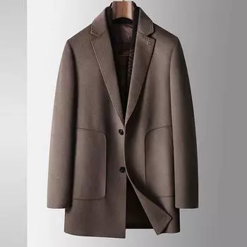 Men s Woolen Coat Autumn and Winter Scarf Collar Take-off Down Liner Middle-aged and Young Business Double-sided Woolen Coat 170 верблюд