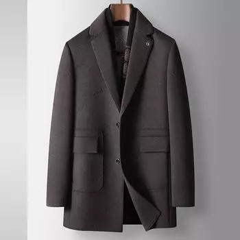 Men s Woolen Coat Autumn and Winter Scarf Collar Take-off Down Liner Youth Business Double-sided Casual Coat 170 чёрный