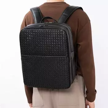 Мужской тканый рюкзак Baothead Layer Cowhide Backpack, модная большая вместимость, деловая сумка высокого класса для мужчин, сумка для компьютера чёрный