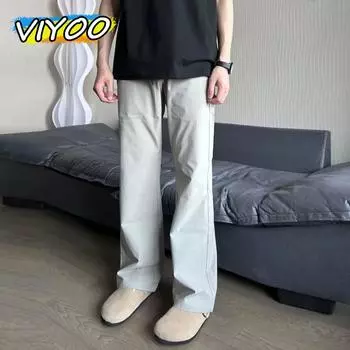 Мужские брюки для бега Y2K весна-лето, повседневные брюки на шнурке, спортивные штаны, быстросохнущие, мешковатые, с широкими штанинами, тренировочные брюки, брюки для мужчин, уличная одежда, хай-стрит L чёрный