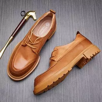 Мужские молодежные осенние повседневные кожаные туфли в стиле ретро с низким верхом, мужские кожаные туфли с внутренним увеличением роста, британские мужские туфли на шнуровке 38