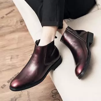Men s zipper thermal cotton shoes, autumn and winter velvet Korean version of casual Martin boots, fashionable and personalized polished leather boots 37