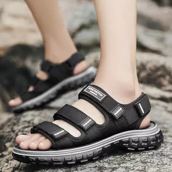 Men Sandal Casual Fashion Sandals Summer Outdoor Soft Non-slip Wear-resistant Beach Shoes Webbing Upper Two-wear Sandals 39 чёрный