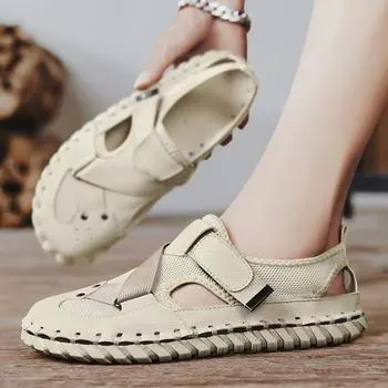 Men Sandals 2024 Brand Designer Shoes Outdoor Beach Slippers for Men Casual Shoes High Quality Non Slip Black/beige Man Slippers 38 бежевый