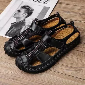 Men Sandals Genuine Leather Sandals Summer Casual Shoes Men s Roman Beach Sandals 39 коричневый