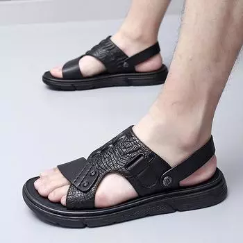 Men Sandals slip on Summer Outdoor Beach Shoes breathable Casual office work Sandalen Non Slip Zapatillas Hombre Shoes men 7 чёрный