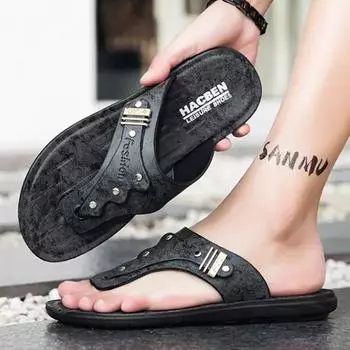 Men Sandals Summer Shoes Men Beach Sandals Brand Men Casual Shoes Flip Flops Leather Sneakers Men s Slippers Size 39-44 39 коричневый