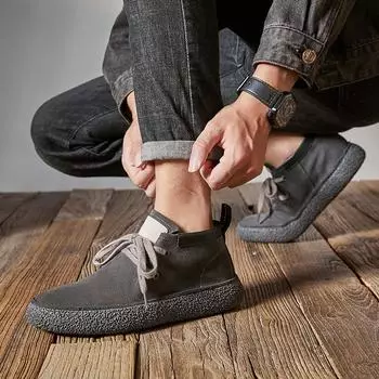 Men Sewing Retro Shoes Soft Handmade Casual Suede Leather Non-slip Classic Breathable Comfortable Slip-on Spring Summer Autumn 38 коричневый
