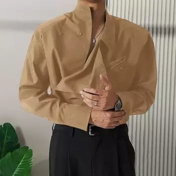 Men Shirt Irregular Collar And Single-Breasted Placket Long Sleeves Slim Fit Buttons S белый