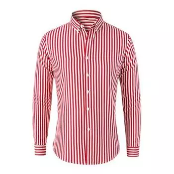 Men Shirt Turn-down Collar Long Sleeve Single-breasted Cardigan Slim Fit Striped Color Matching Buttons Formal Business Style Men Mid Length M