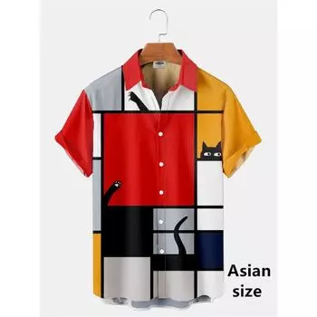 Мужские рубашки с 3D-геометрическим рисунком, красочные абстрактные масляные картины, мужские рубашки с коротким рукавом, модные унисекс-гавайские рубашки на пуговицах S