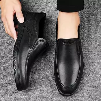 Men Shoe Genuine Leather Men Loafers Outdoor Men Casual Business Shoes Mens Slip on Office Shoes Classic Men s Comfortable Flats 37 чёрный