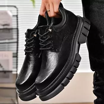 Men Shoe Genuine Leather Thick Bottom Coiffeur Shoes 2024 New Arrival Men Antiskid Casual Shoes High Quality Men Oxfords Shoes 37 чёрный