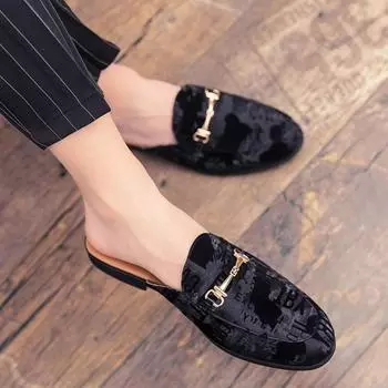 Men Shoes Black Men Half Slippers High Quality Men Leather Casual Shoes Loafers Flip Flops Lightweight Flats Sandals Masculino 37