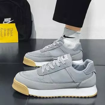 Men Shoes Breathable Soft Sole Non Slip Sneaker For Male Outdoor Walking Flats Skateboard Fashion Lace-up Work Shoes 39 серый