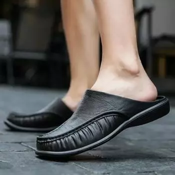 Men Shoes EVA Slip on Flats Shoes Men s Slippers Men Walking Half Slipper Comfortable Soft Household Sandals 2025 40 коричневый