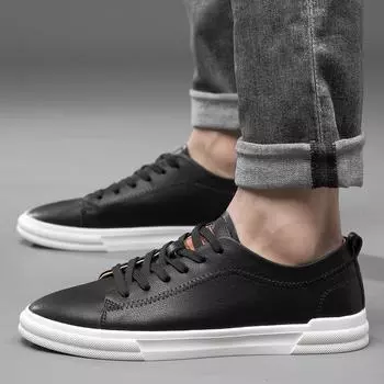 Men Shoes Fashion Genuine Leather Breathable Lace Up Comfortable Casual Shoes Outdoor Men Sneakers Shoes 38 белый