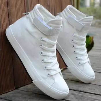 Men Shoes High Top White Canvas Shoe 2024 Summer New Mens Sneakers Fashion Breathable Canvas Sneakers Non-slip Flat Casual Shoes 35 чёрный