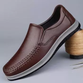 Men Shoes Men Spring Loafers Slip on Business Casual Genuine Leather Shoes Classic Soft Moccasins Hombre Breathable Flats Shoes 38 чёрный