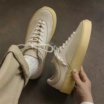 Men Shoes Sneakers 2025 Spring New Canvas Shoes Student Low Top Casual Sport Thick Sole Height Increasing Trend Skateboard Shoes 39 бежевый