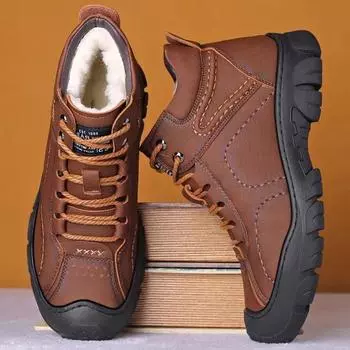 Men Shoes Warm Cotton Plush Winter Boots Comfortable Ankle Boots Fashion Casual Shoes Leather Safety Shoes Zapatillas De Hombre 39 чёрный