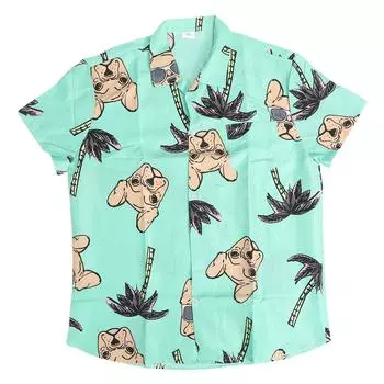 Men Short Sleeve Shirt Coconut Tree Printing Turn Down Collar Button Closure Casual Blouse Green XXL XXL зелёный