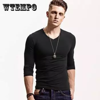 Мужские узкие рубашки, эластичные футболки, узкие свитера, повседневная нижняя футболка, верхняя рубашка с длинными рукавами, однотонный топ с V-образным вырезом, одежда XXXL красный