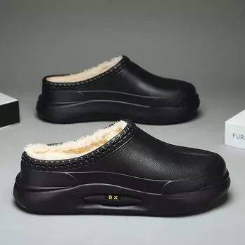 Men Slippers House Casual Slides Comfortable Winter Slip-on Platform Cotton Footwear Trendy Wear-Resistant Plus Velvet Model 39 бежевый