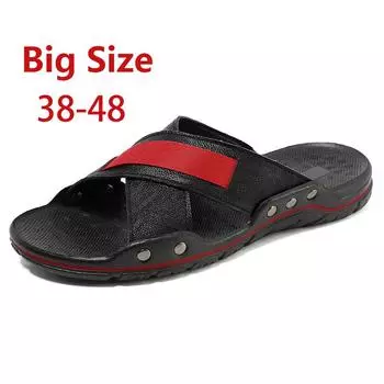 Men Slippers Leather Summer Outside Sandals Lightweight Soft Sole Beach Slippers for Men Casual Slide Mens Shoes Big Size 47 48 38 чёрный