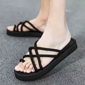 Men Slippers Summer Beach Casual Shoes Cross Tied Men Sandals Leisure Antiskid Footwear Male Walking Shoes Clip Toe Flip Flops 39 чёрный