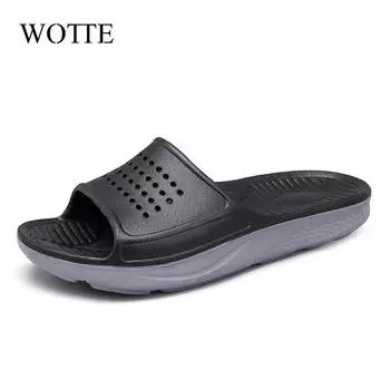 Men Slippers Summer EVA Slippers Big Size 48 49 Fashion Hollow Breathable Beach Slippers Home Soft Slippers Men s 5.5 чёрный