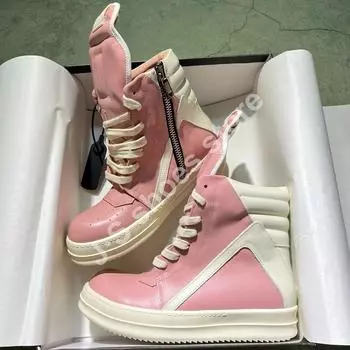 Men Sneaker Ro Ice Pink Leather High Top Shoe Geobasket Sneakers Women Boots Casual Shoes Zipper Pink Cowhide Ankle Boot 34
