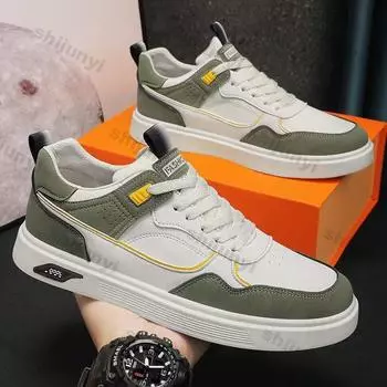 Men Sneakers 2024 New Autumn Flat Casual Shoes Breathable Outdoor Lace Up Anti Slip Comfort Mesh Fabric Fashion Skateboard Shoes 39 зелёный