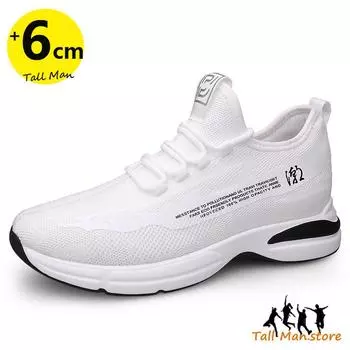 Men Sneakers Elevator Shoes Height Increasing Elevator Shoes Sports Shoes Insole 6Cm Tall Man White Sneakers 37