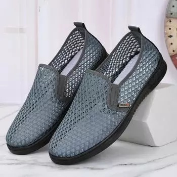 Men Sneakers New Summer Breathable Hollow Mens Casual Loafers Mesh Non-slip Wear-resistant Thin Men Casual Shoes 6.5 чёрный