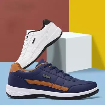 Men Sneakers PU Leather Casual Sports Walking Shoes Youth Student Breathable Lace Up Tennis Running Trainers Non-slip Footwear 47