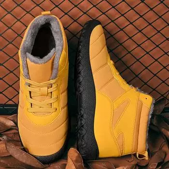 Men Snow Boots Winter Ankle Boots with Fur Large Size Father White Low Warm Waterproof Outdoor Hiking Boots EU: 39 чёрный