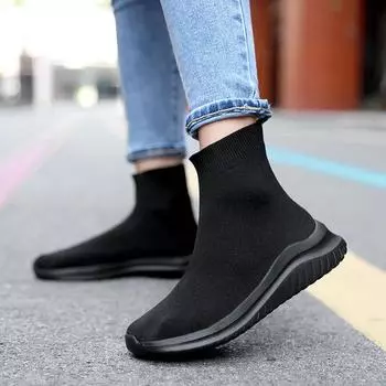 Men Sock Shoes Stretch Slip-On Men s Boots Knit Casual Sneakers for Men Summer 2024 Trendy Mesh Breathable Walking Men s Shoes 36 фиолетовый