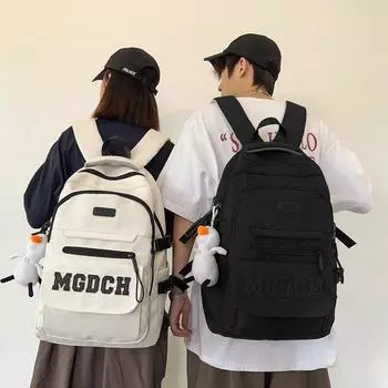 Men Solid Color Backpack Student Large Capacity School Bag Women Waterproof Wear-Resistant Letter Backpack чёрный