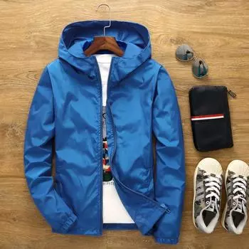 Men Solid Color Hooded Trench Coat Spring Autumn Outwear Regular Style L чёрный
