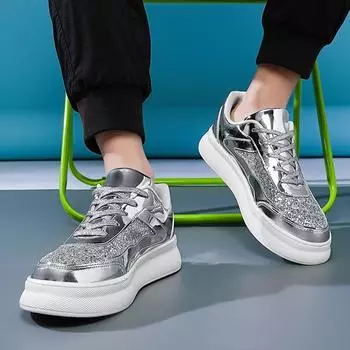 Men Sparkling Shoes Couple Lightweight Black Gold Women’s Low Thick Sole Platform Sneakers for School Student Plus Size EU: 38 золотой