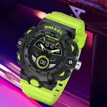 Men Sport Watches SMAEL Original Wristwatches Dropshipping Brand 50M Waterproof Clock 8085 Alarm Young Yellow New Quartz Watch темно-желтого