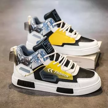 Men Sports SkateBoard Shoes Sneakers Students Hip-hop Printing Outdoor Shoes High Basketball Shoes Plus Size EU: 39 белый