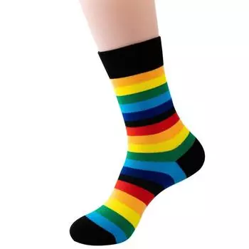 Men Spring and Autumn New Striped Rainbow Sports Cotton Long Socks 1 pair
