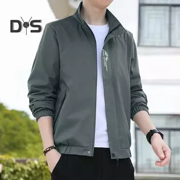 Мужская весенне-осенняя повседневная куртка, пальто с воротником-стойкой и длинным рукавом, с вышивкой и буквенным принтом, на молнии, тонкая верхняя одежда, ветровка 3XL серый